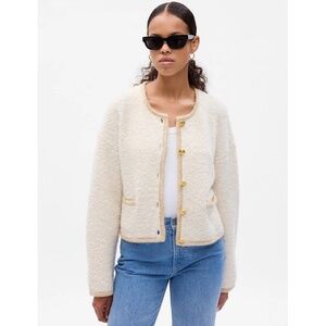 GAP Boucle Cropped Sweater Jacket Size Medium‎ Chino Beige Color